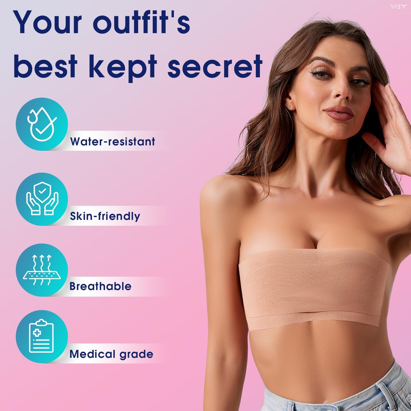 VBT Boob Tape Lift Large Breasts A-G Cup + Bra Kit Nude