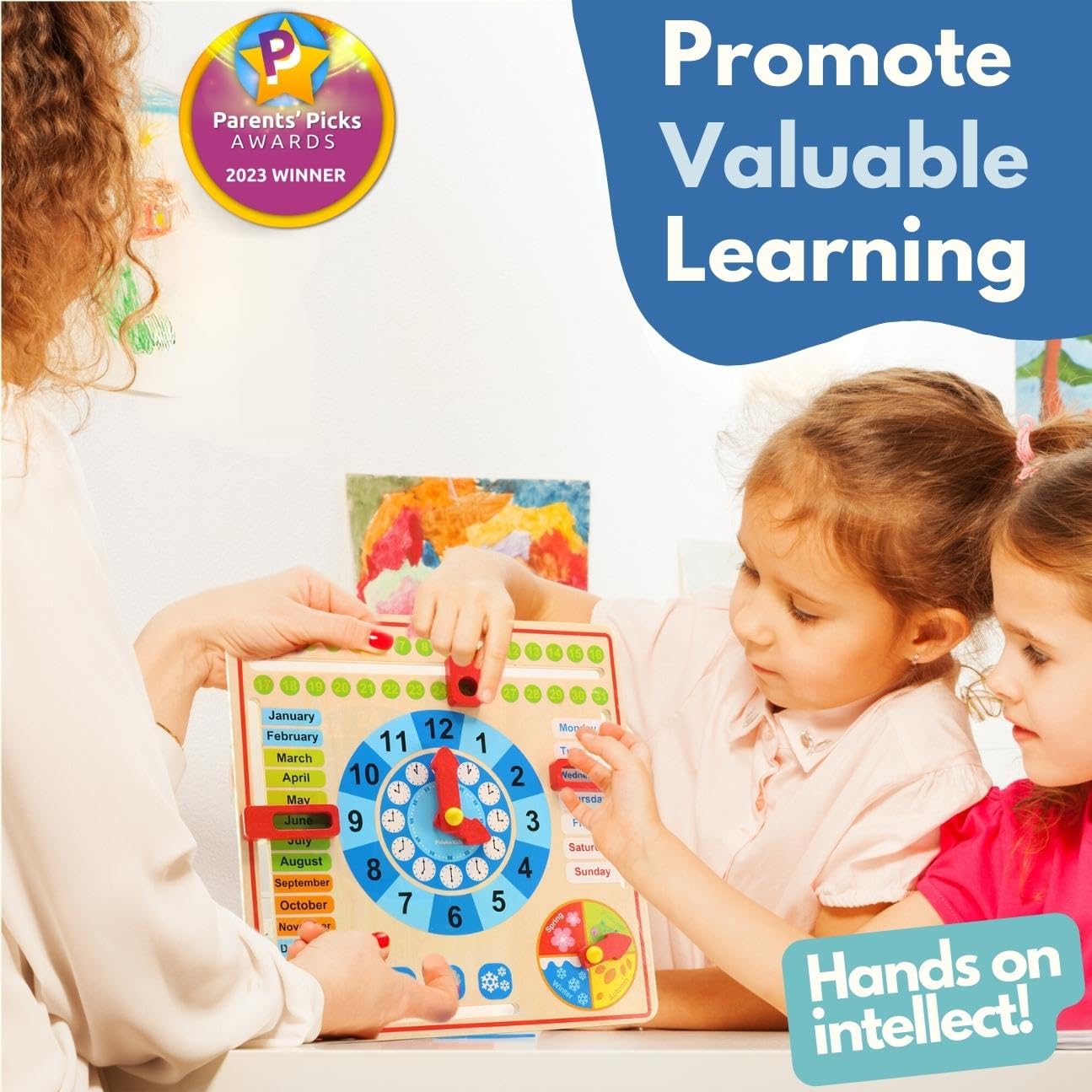 All About Today Board - Wooden Calendar and Learning Clock Montessori Toys  3+