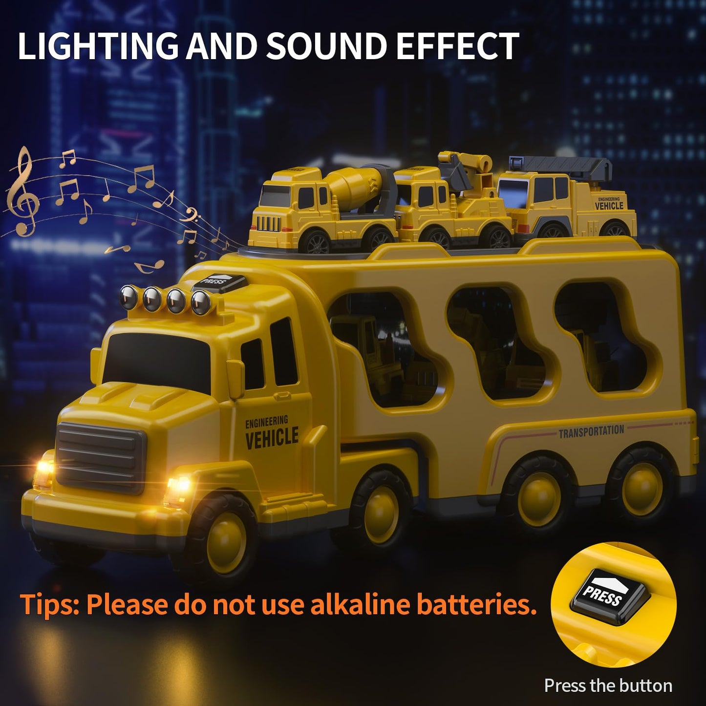 Construction Truck Toys Cars for Toddlers 3-6, 7-in-1 Friction Power Vehicle