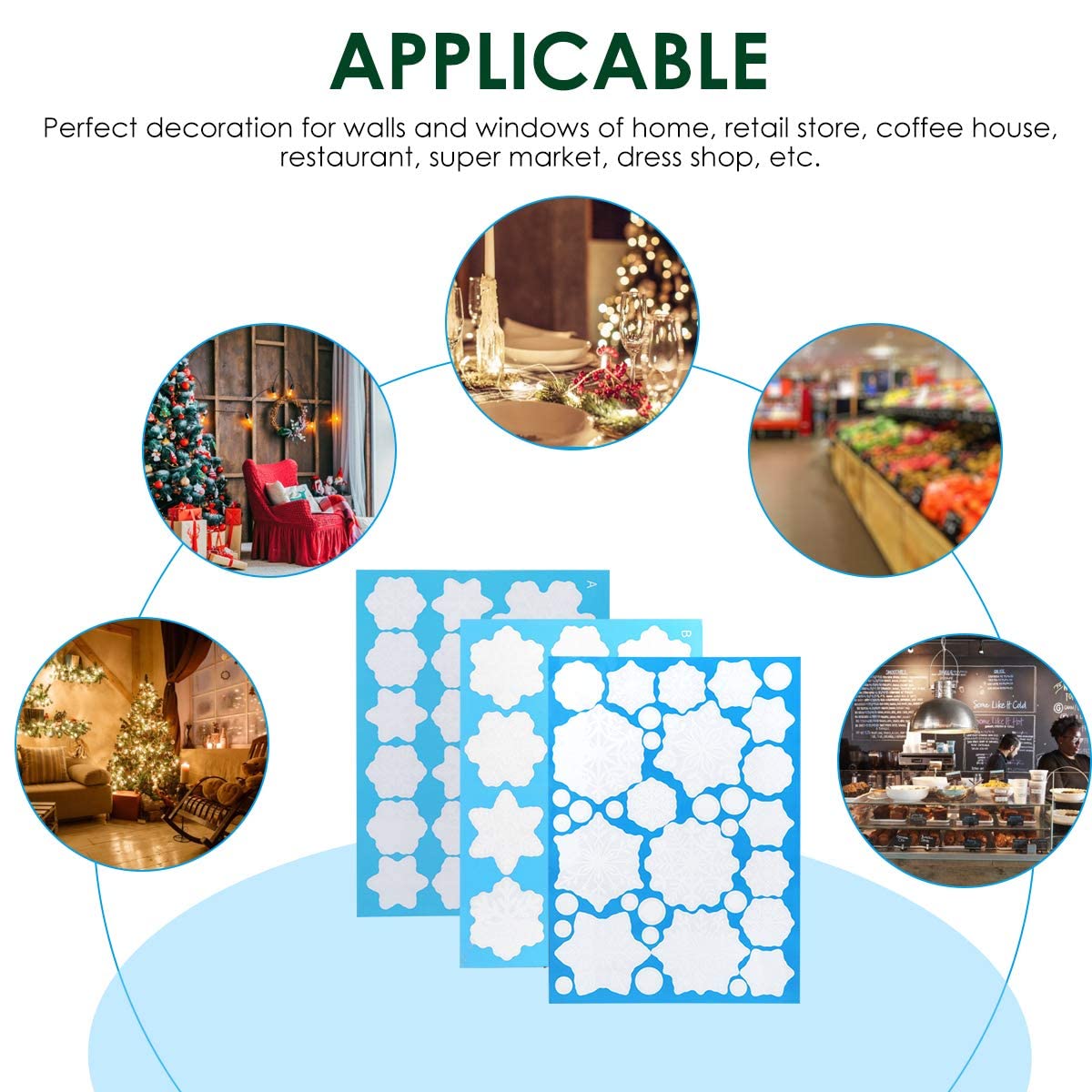 318 Pcs Snowflakes Clings Decoration White Christmas Window Stickers 10 Sheets