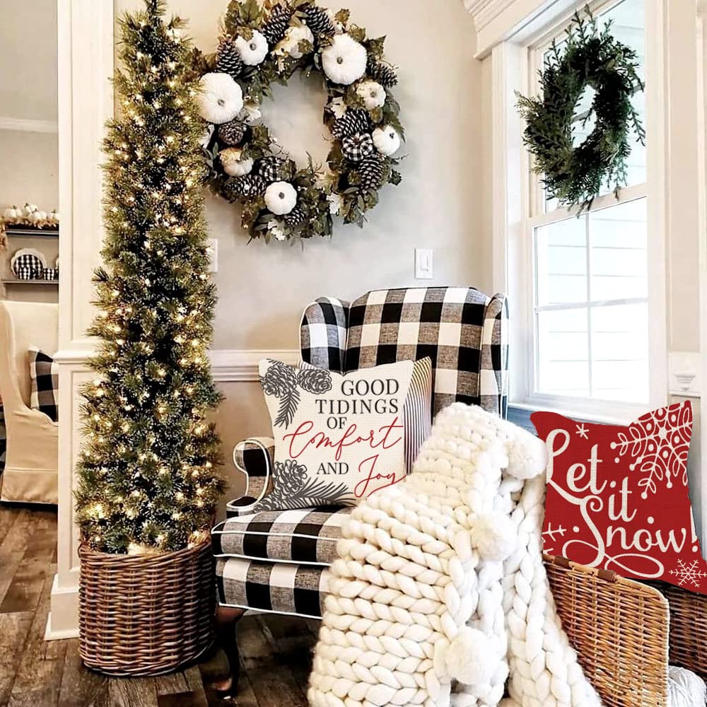 Christmas Throw Pillow Covers 18x18 Set of 4, Farmhouse Christmas Decor for Home