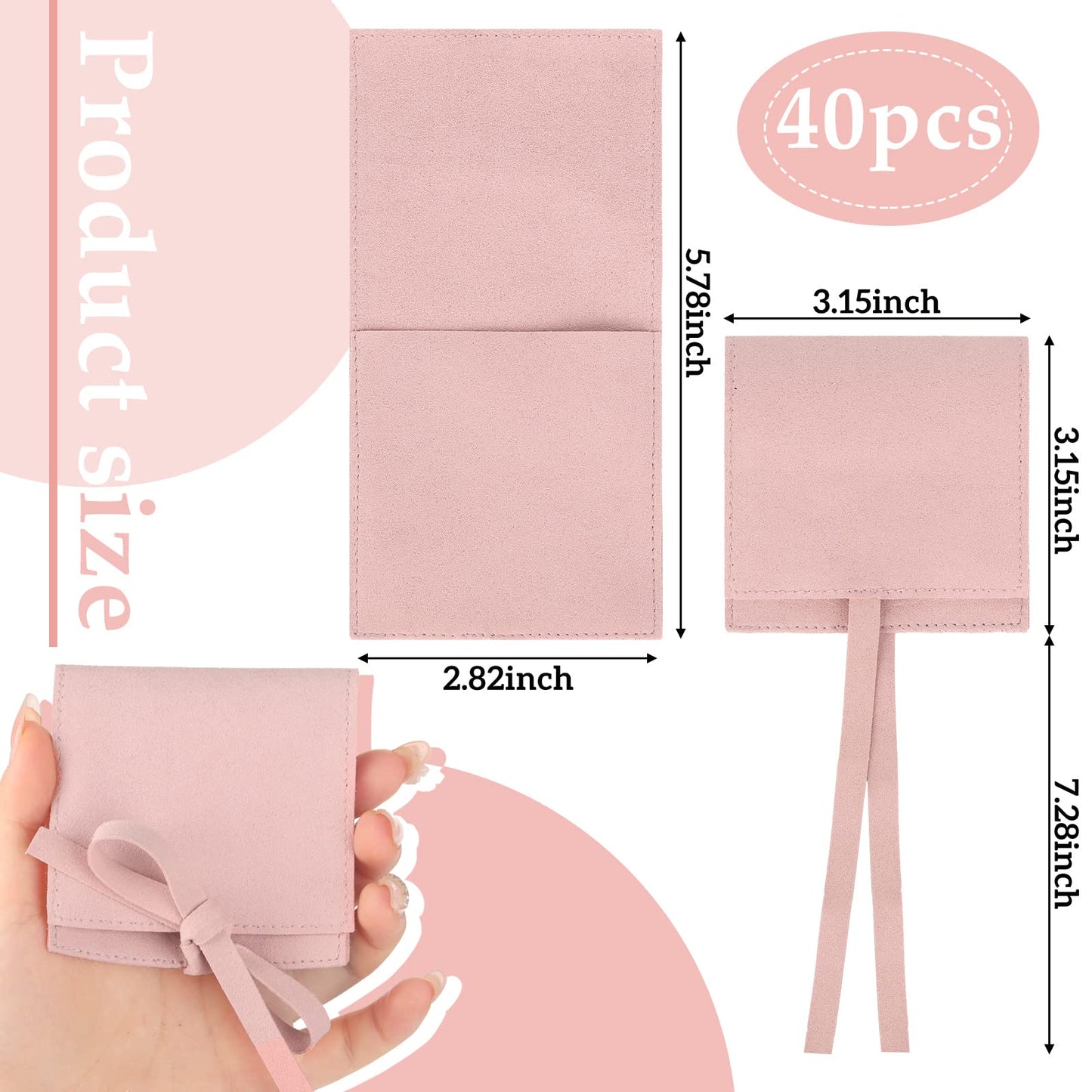 40 Pcs Microfiber Jewelry Pouch 8X8 cm, Luxury Gift Bags Bow Tie - Pink