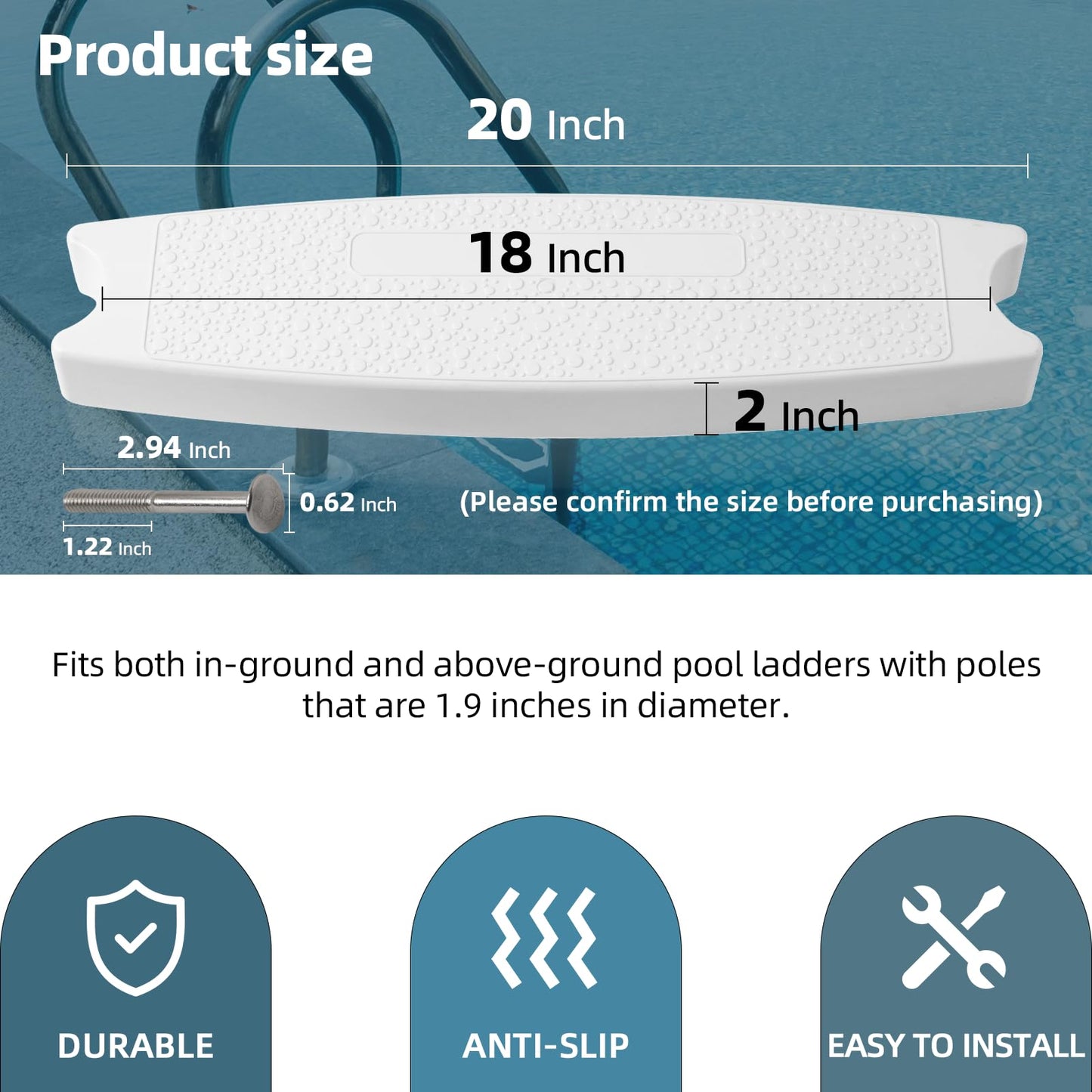 TonGass 3-Pack, White 18" Universal Pool Ladder Steps Replacement parts