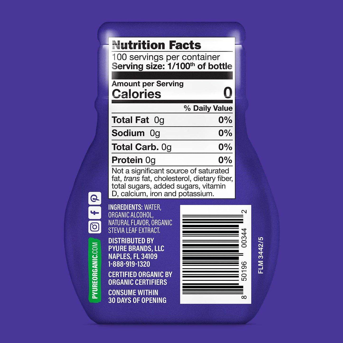 Pyure Organic Liquid Vanilla Stevia Sweetener Drops |1.8 oz | EXPIRED 9/2023