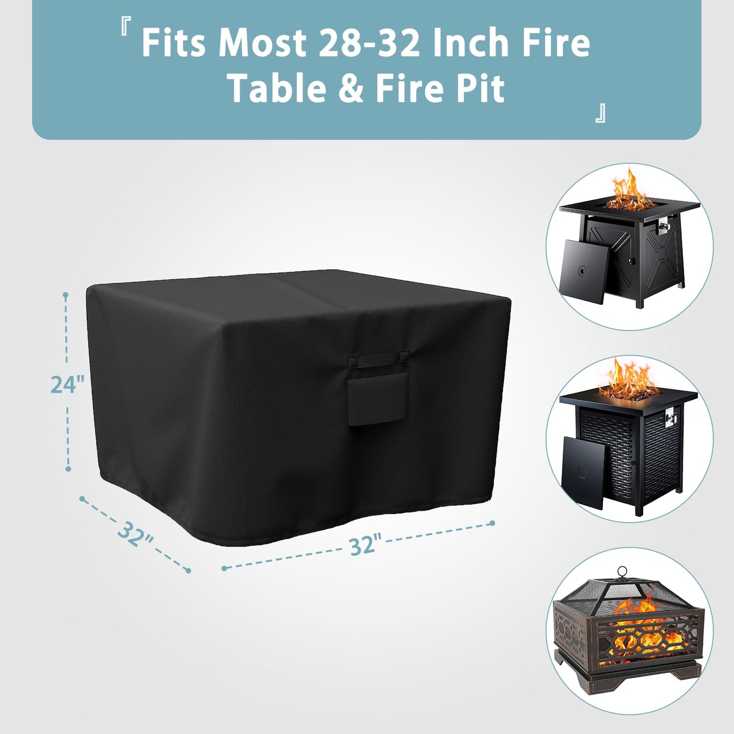 Square Fire Pit Cover, , Waterproof and Windproof, 32 x 32 x 24 Inches, Black