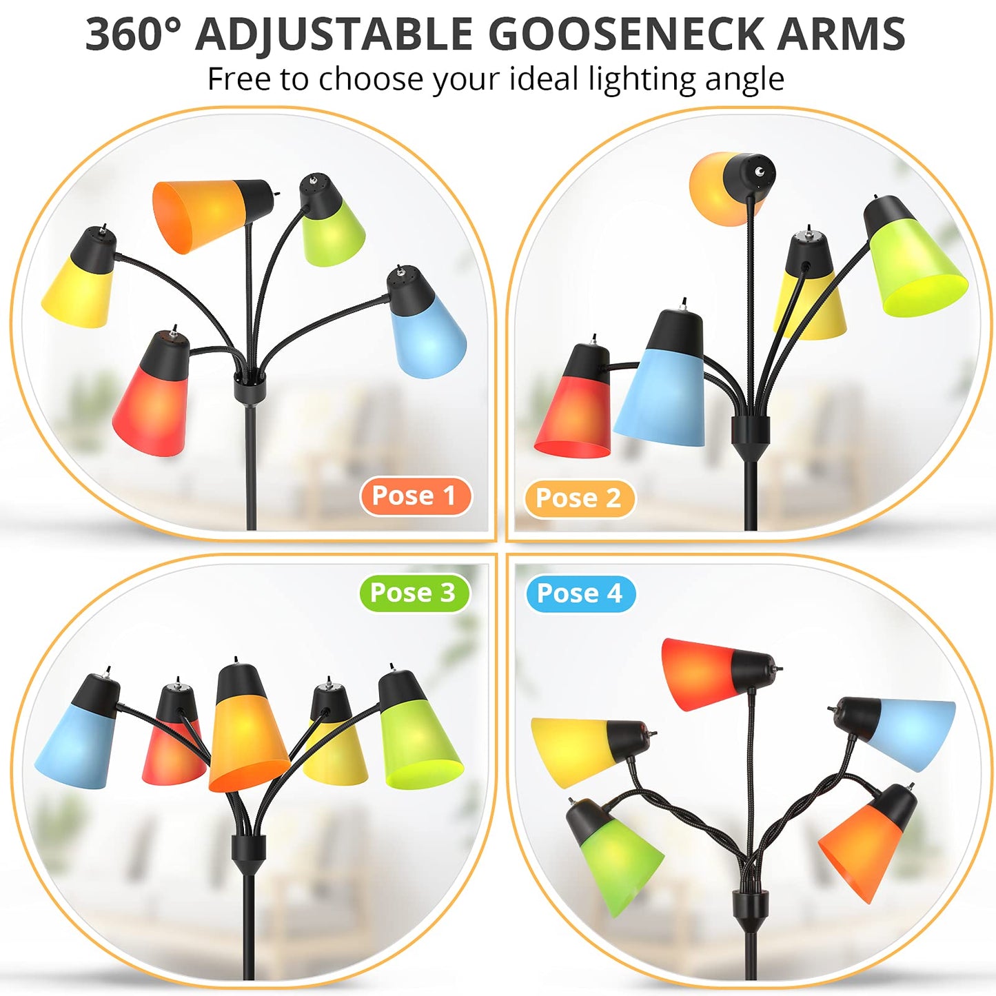 FOLKSMATE LED Floor Lamp, Medusa Multi Head Modern Tall, Rustic Black