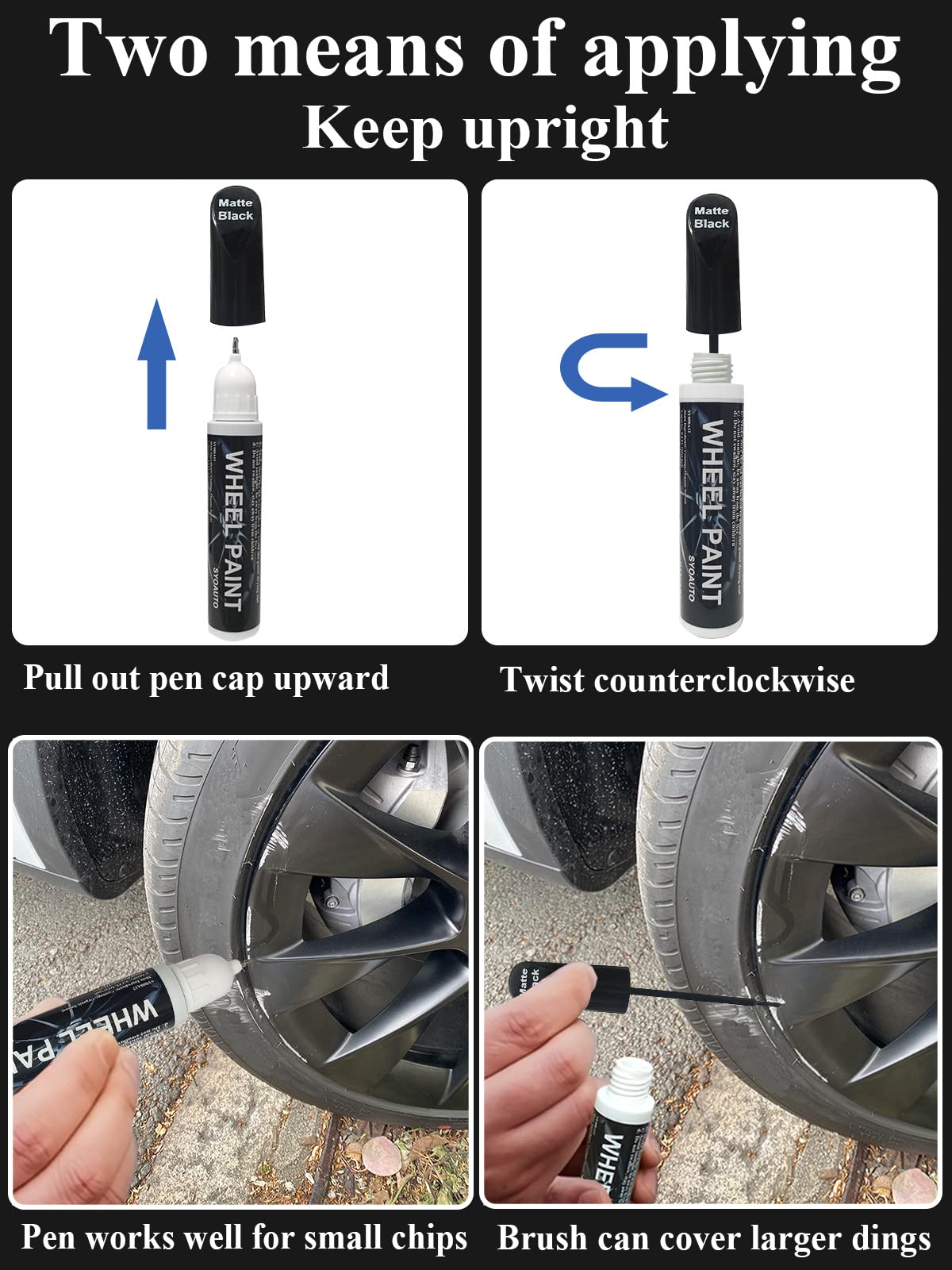 Matte Black Rim Touch Up Paint Wheel Scratch Repair Pen for Car Wheel Rims