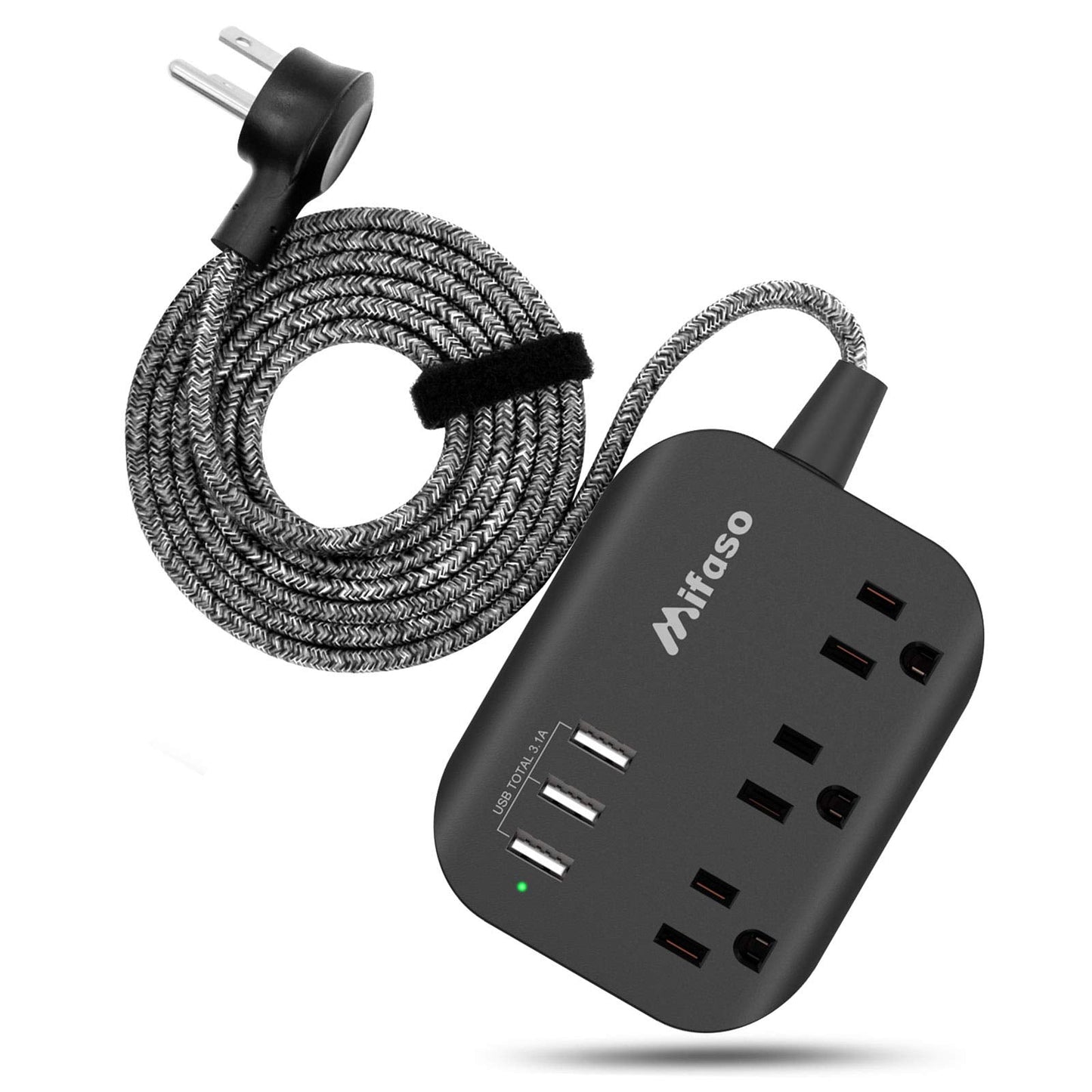 Power Strip w/ Flat Plug, 3 Outlets + 3 USB Ports, 3.1A, 5ft Cord, Cruise/Dorm