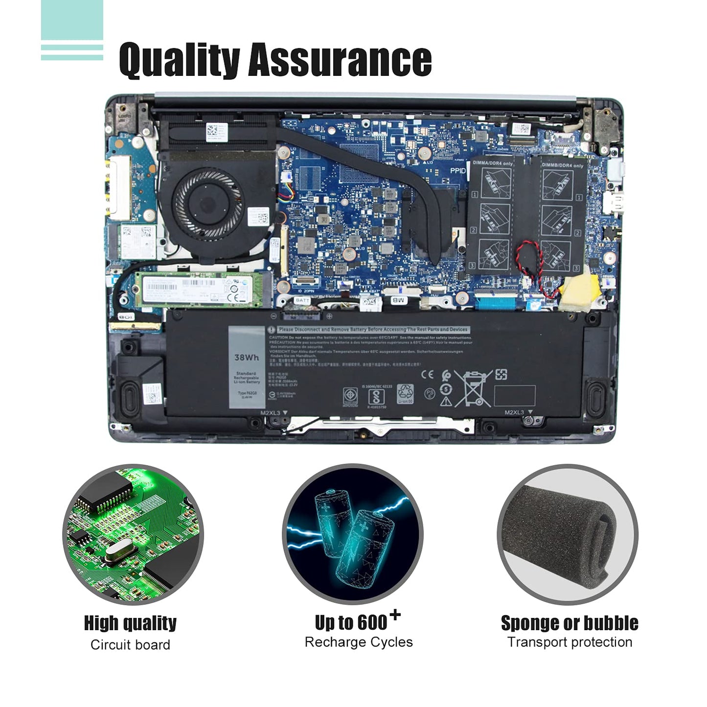 38WH F62G0 39DY5 Battery for select Dell Inspiron 13 7000 & select Vostro 13