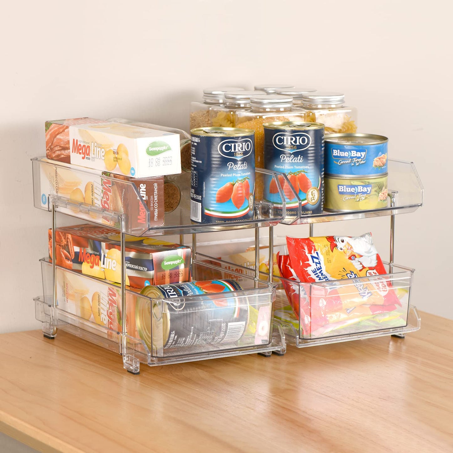Simetufy 2 Tier Clear Organizer with Dividers, Multi-Purpose Slide-Out - 1 Pack
