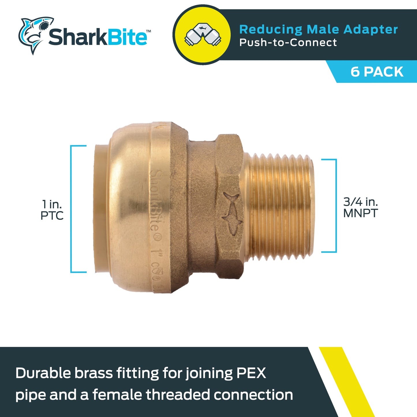 SharkBite U142LF Male 1x3/4" MNPT Adapter, 6pack, Push-to-Connect PEX CPVC PE-RT