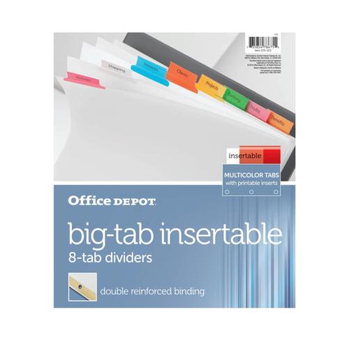 Office Depot Insertable Dividers Tabs, White, Assorted Colors, 8-Tab, OD14791