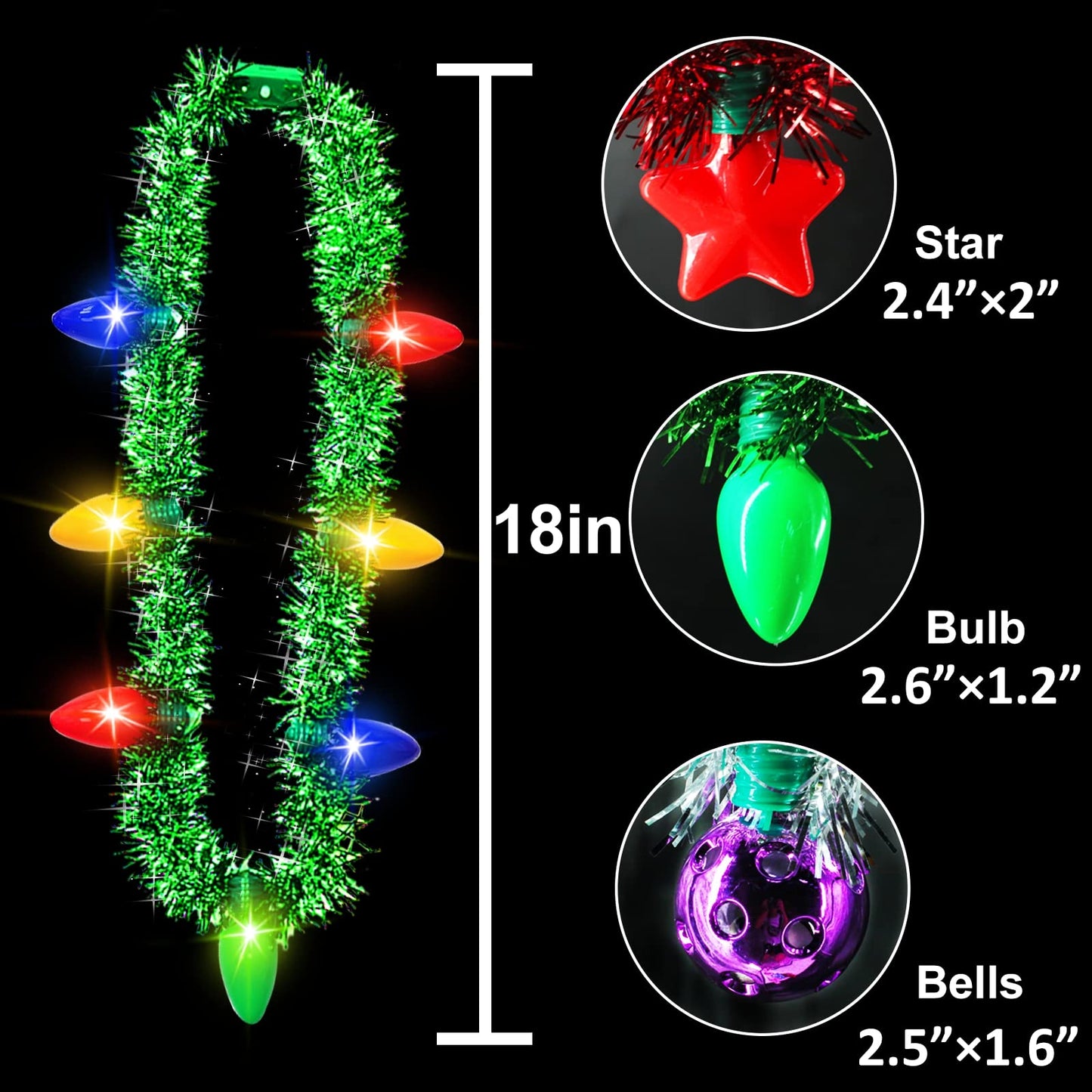 Set of 3 Christmas Necklaces, Tinsel, Garland, Stars & Lights, Party Favors