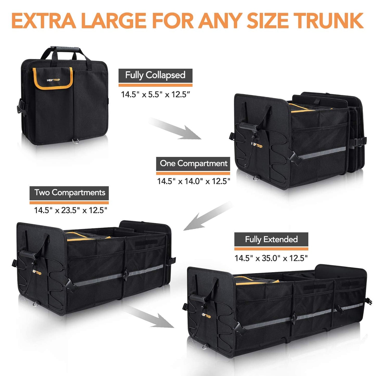 Large Trunk Organizer With Built-in Leakproof Cooler Bag, 2 Tie-Down Straps