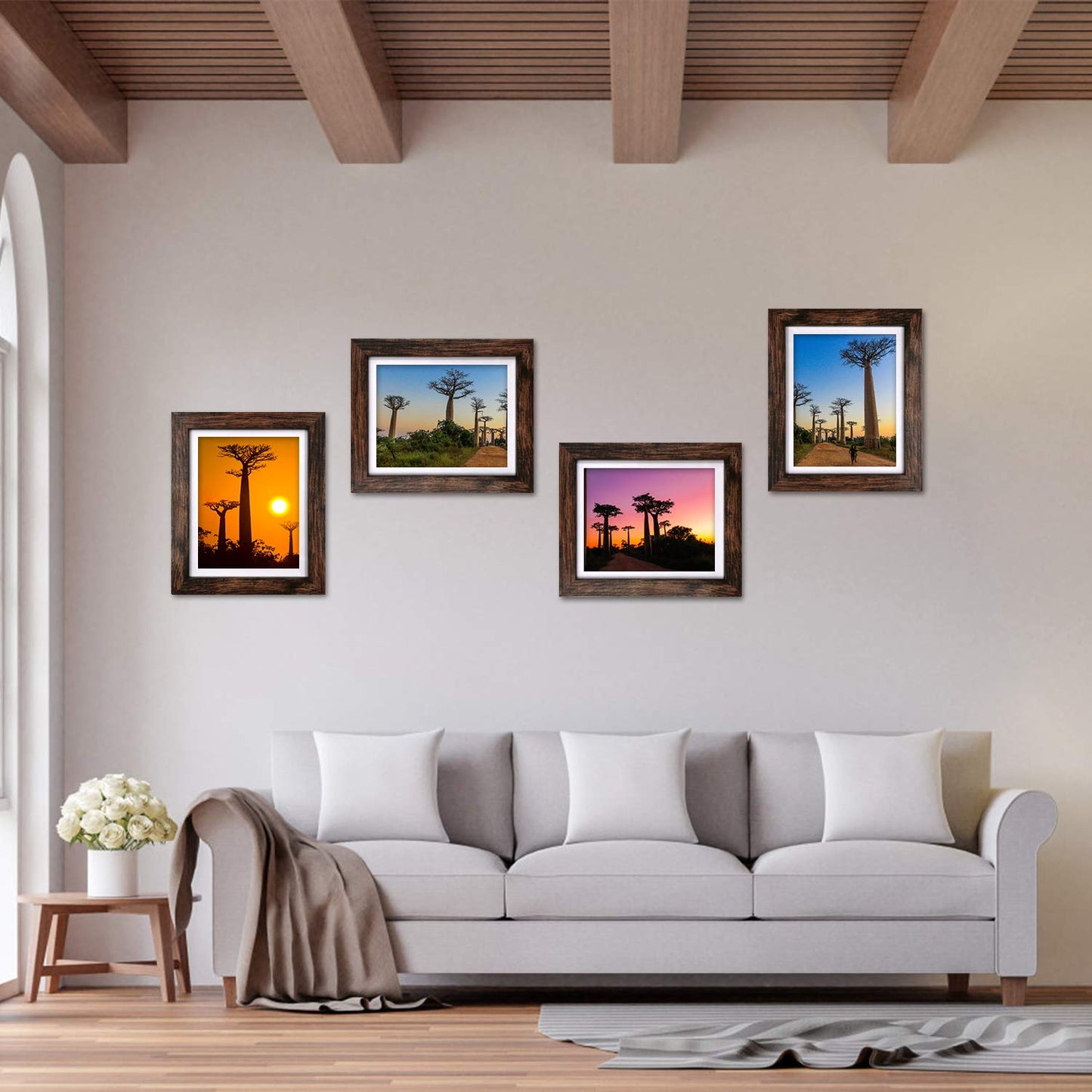 SESEAT 8x10 Picture Frames Rustic Brown with Mat Photo Frames 4 Pack