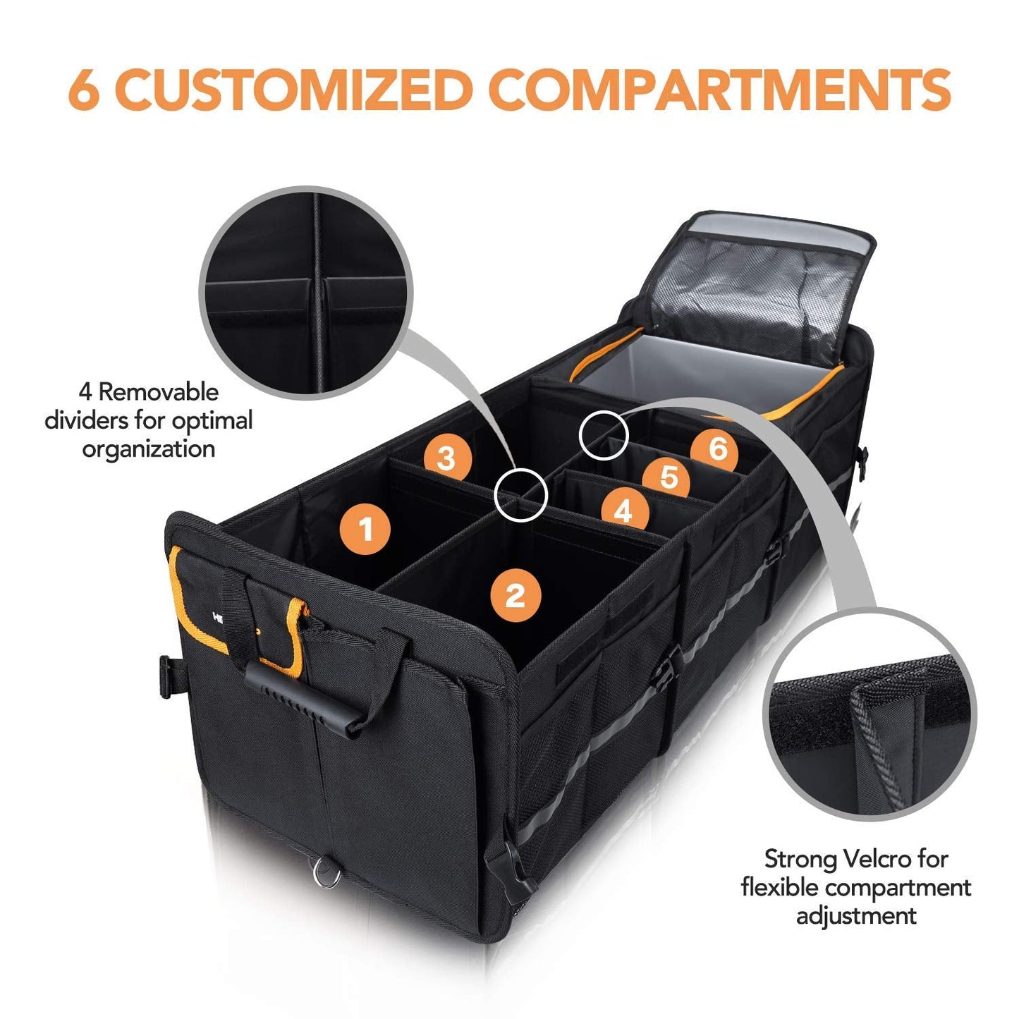 Large Trunk Organizer With Built-in Leakproof Cooler Bag, 2 Tie-Down Straps