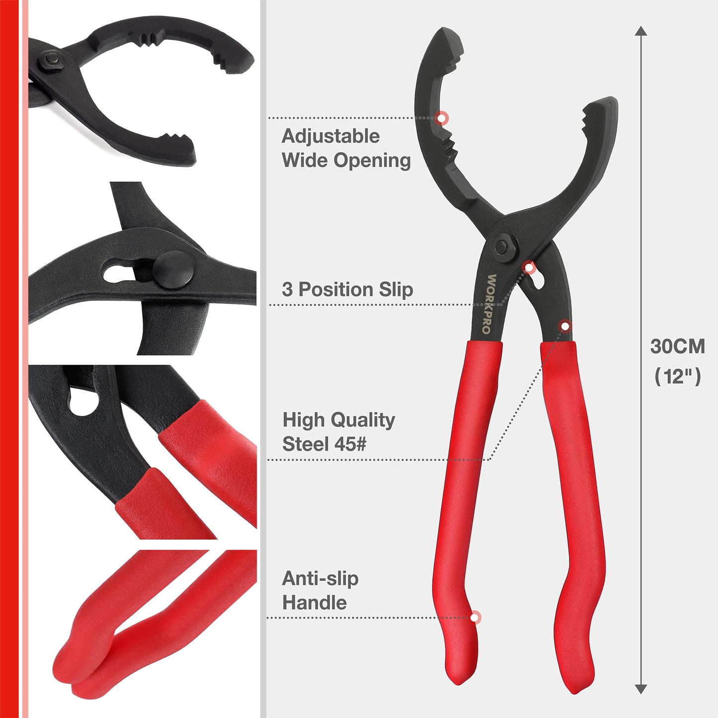 WORKPRO 12" Adjustable Oil Filter Pliers, Wrench Adjustable Oil Filter Removal