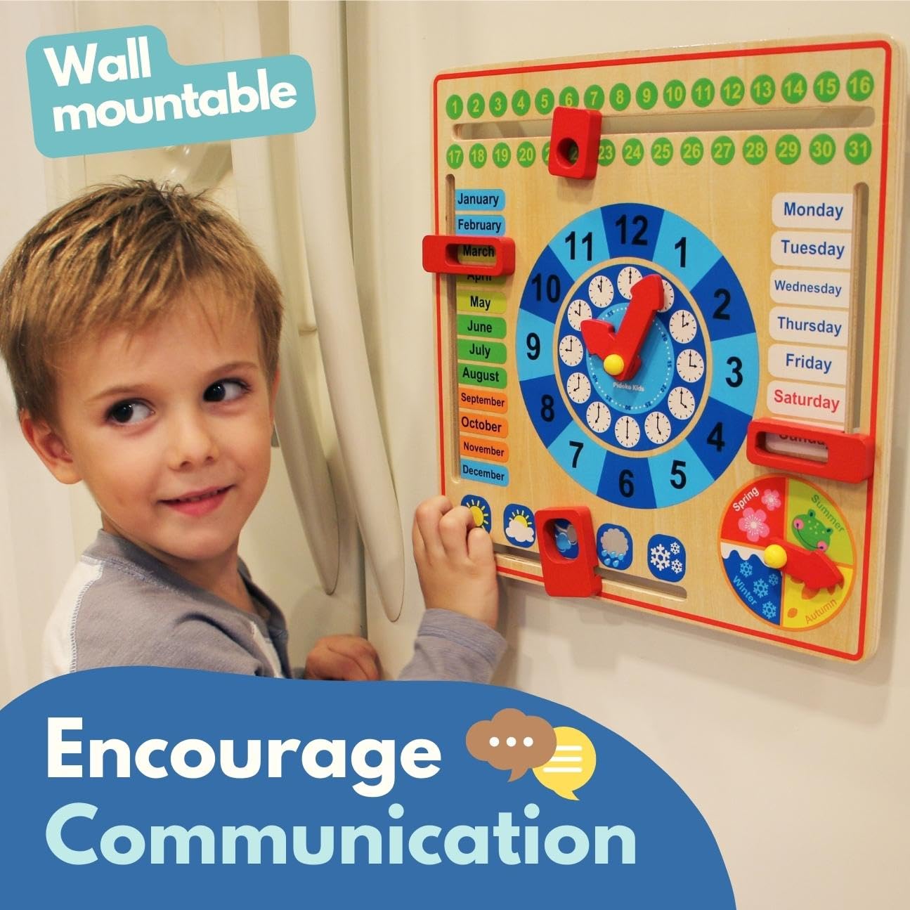 All About Today Board - Wooden Calendar and Learning Clock Montessori Toys  3+