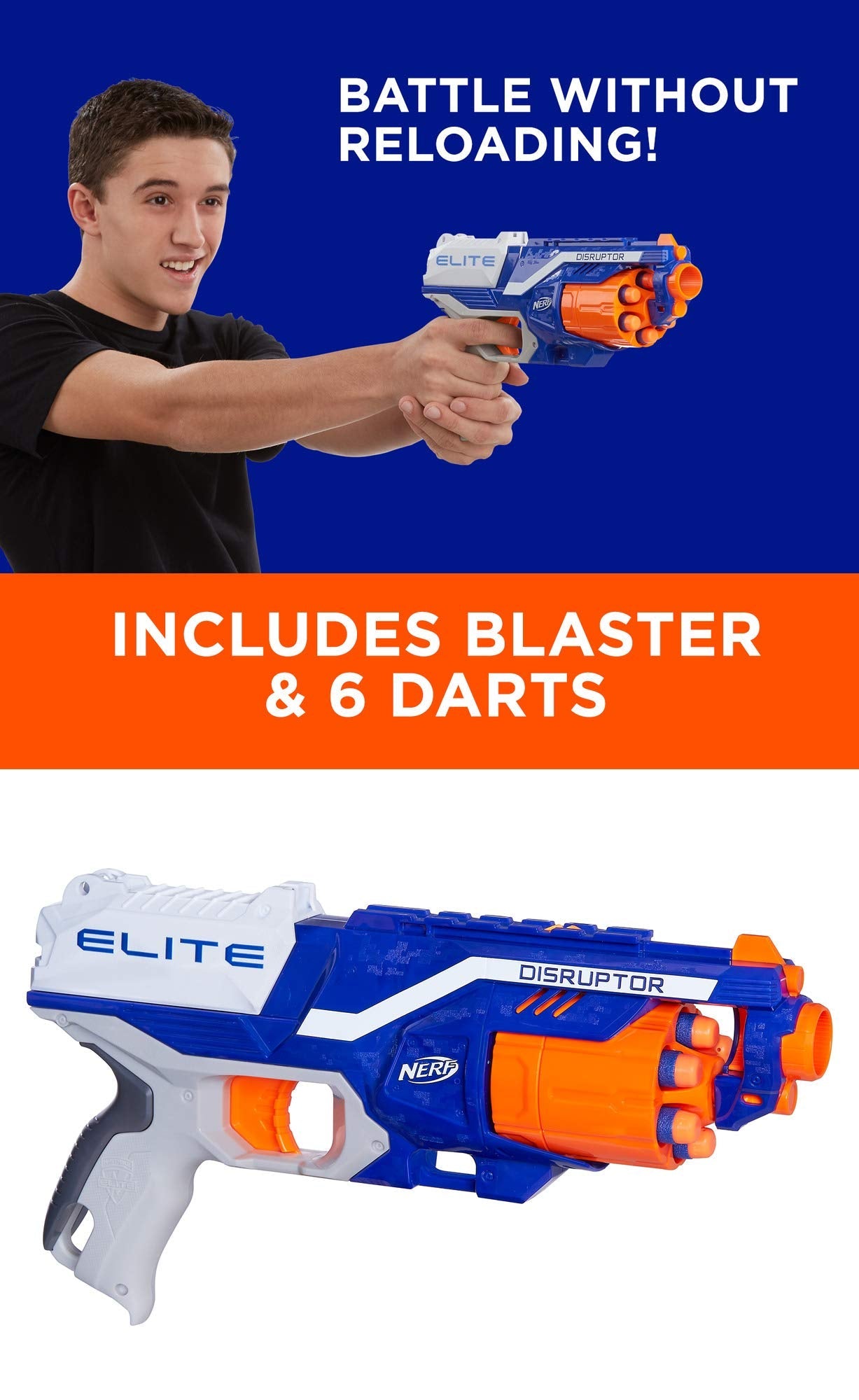 NERF Disruptor Elite Blaster Includes Includes 6 Official Nerf Elite Darts
