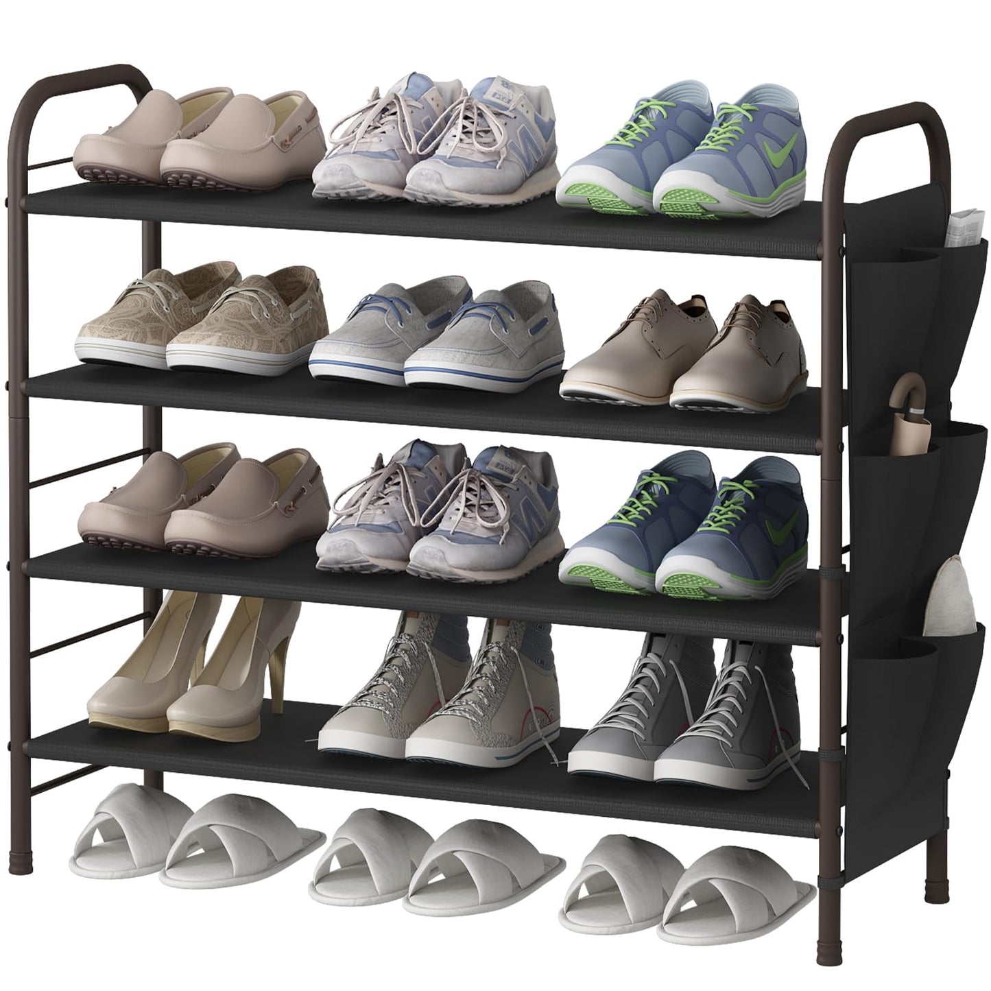 Shoe Rack Storage Organizer 4 Tier Free Standing Metal Shoe Shelf - Bronze