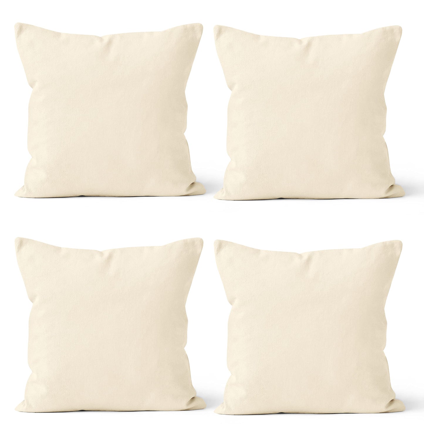 Canvas Throw Pillow Covers Pack of 4 Natural 18"x18" No Insert with Hidden Zippe