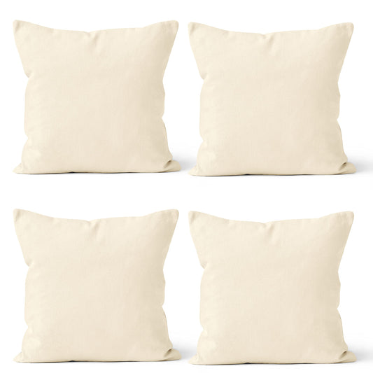 Canvas Throw Pillow Covers Pack of 4 Natural 18"x18" No Insert with Hidden Zippe
