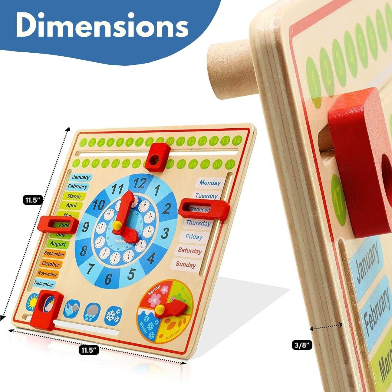 All About Today Board - Wooden Calendar and Learning Clock Montessori Toys  3+