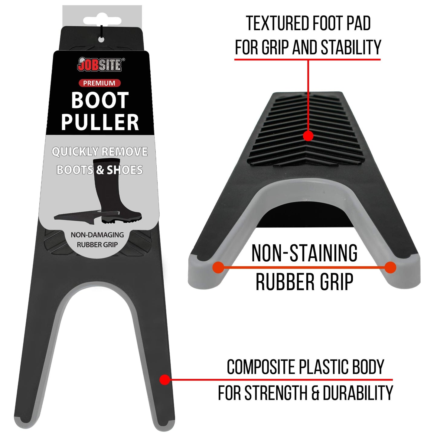 JobSite Premium Boot Puller - Rubber Grip Inlay - Shoe & Boot Remover (1 Unit)