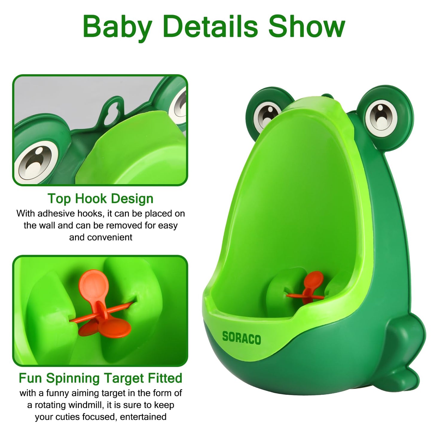 Frog Potty Training Urinal for Toddler Boys with Funny Aiming Target, (Green)
