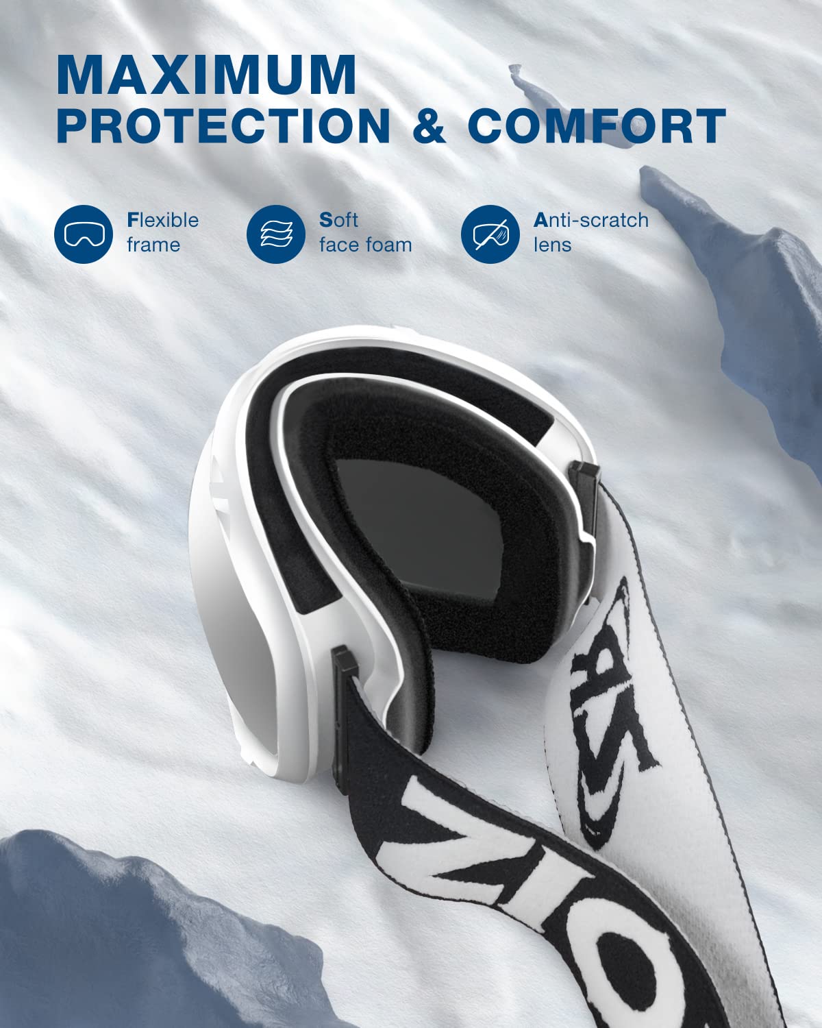 ZIONOR Lagopus Ski Snowboard Goggles UV Protection Anti fog Snow Goggles for Men Women Adult Youth VLT 8.6% White Frame Silver Lens