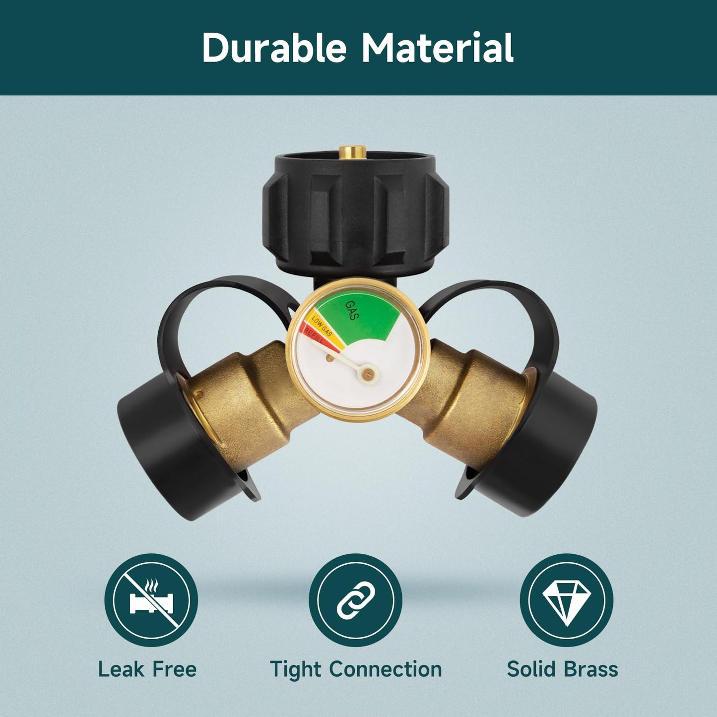 GASPRO Propane Splitter & Gauge, 2-Way for 5-20LB Tanks, Heaters, Stoves, Grills