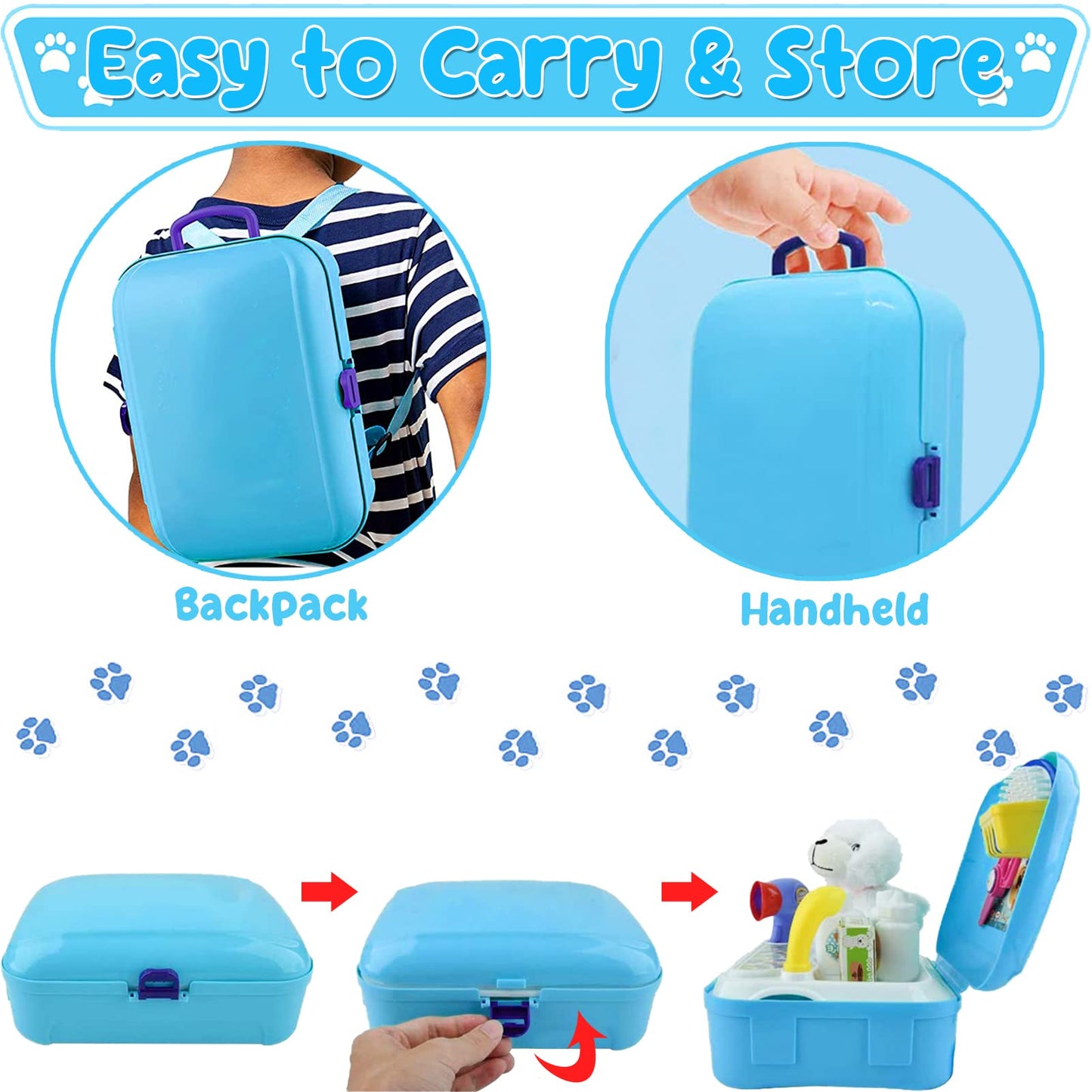 Pet Dog Care Play Set Doctor Kit for Kids 16 Pcs Pretend Vet Grooming Toys