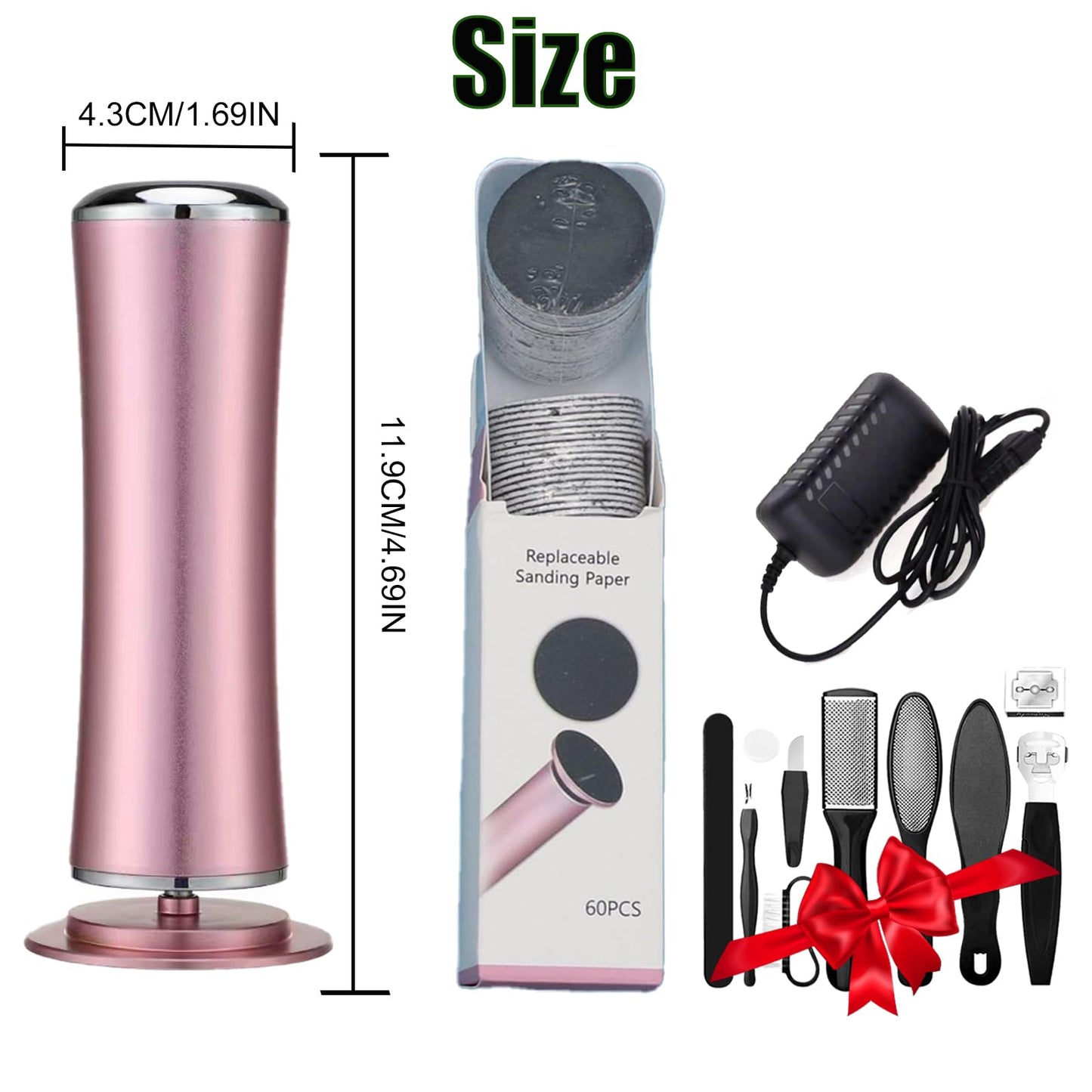 Darmave™ Electric Foot Callus Remover, Smooth Pedicure Wand with 60 Sanding Pads, Foot Scrubber File, Pedicure Tools for Feet, Heel Scraper for Cracked Heels