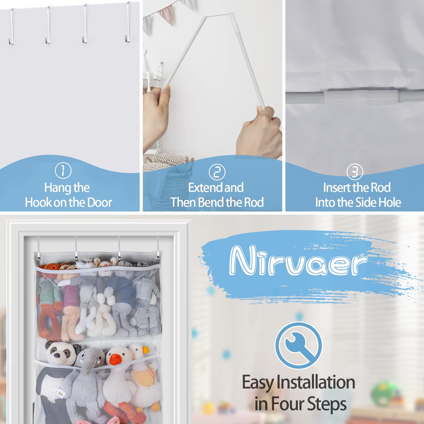 Stuffed Animal Storage, Plus Size Over The Door Organizer Storage Pocket (White)