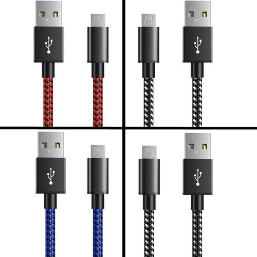 4 CABLES - PS4 Controller Charger Charging Cable 10ft Nylon Braided Micro USB
