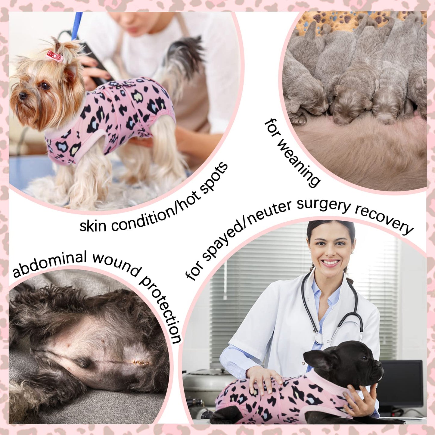 Recovery Suit for Dogs After Surgery Soft Breathable Dog - Pink Leopard XXL