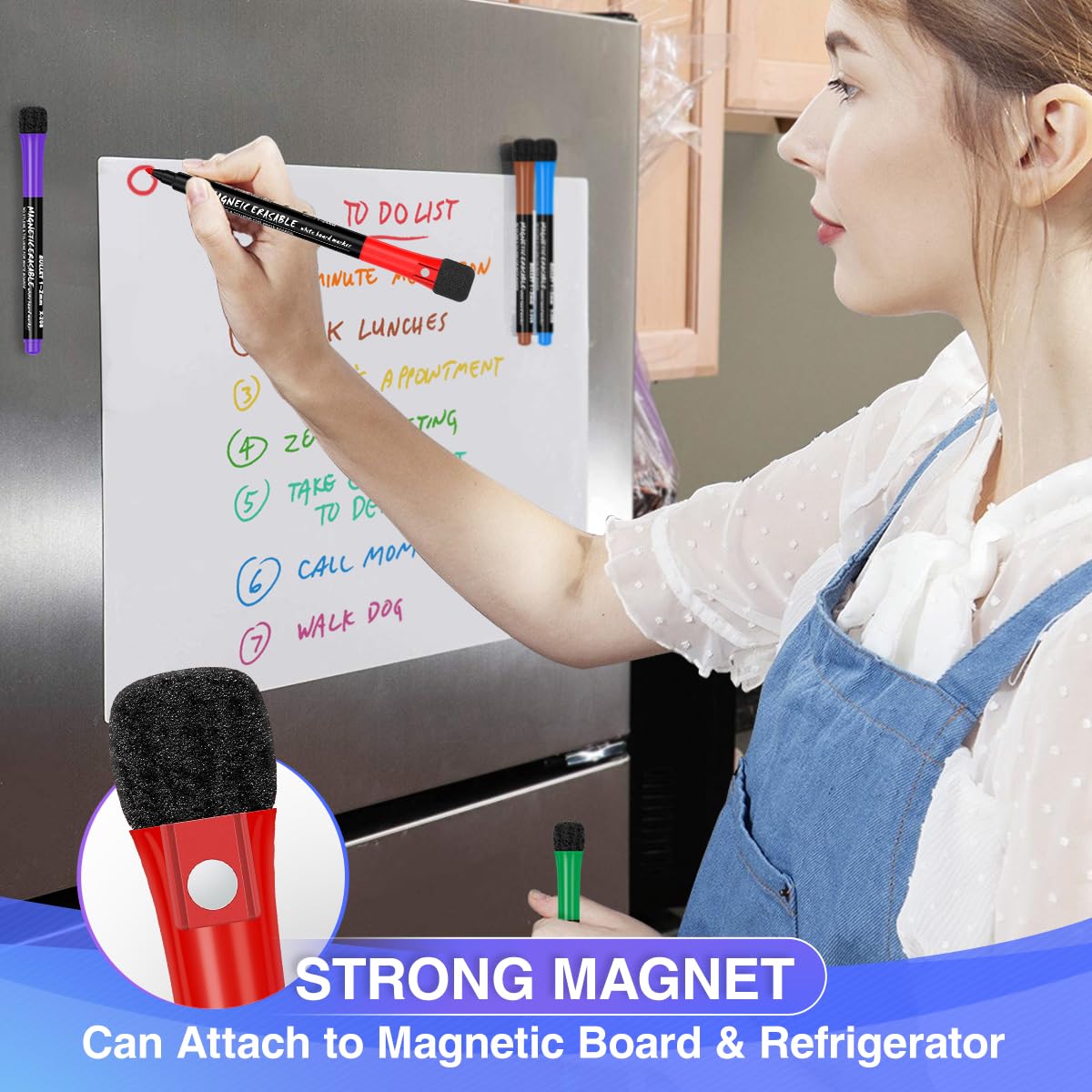 Magnetic Dry Erase Markers, 1-2mm Fine Point Tip, 12 markers/colors per pack