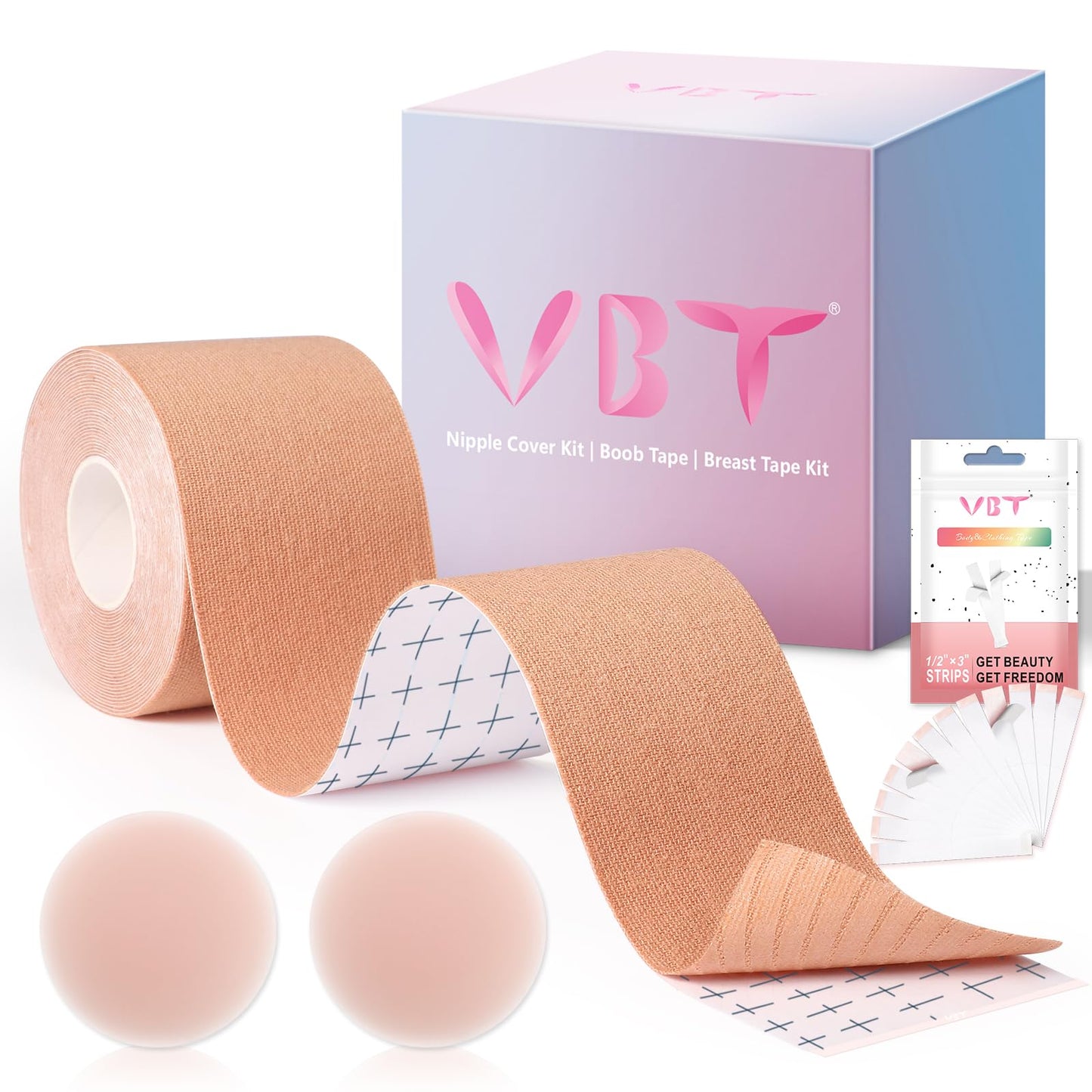 VBT Boob Tape Lift Large Breasts A-G Cup + Bra Kit Nude