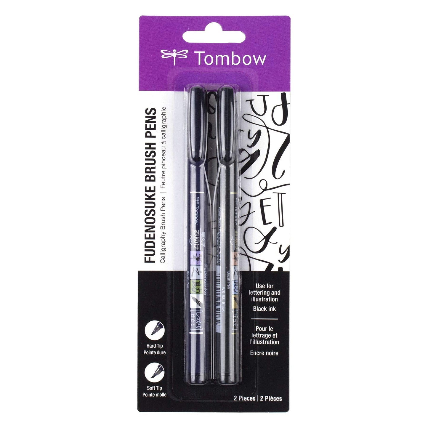 Tombow 62038 Fudenosuke Brush Pen, 2-Pack, Soft & Hard Tip for Calligraphy & Art
