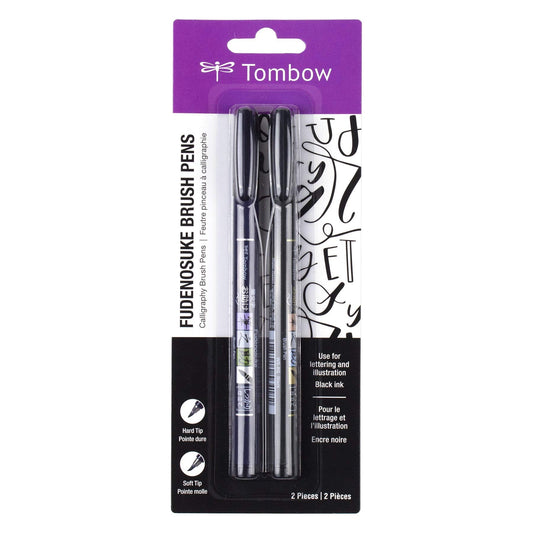 Tombow 62038 Fudenosuke Brush Pen, 2-Pack, Soft & Hard Tip for Calligraphy & Art