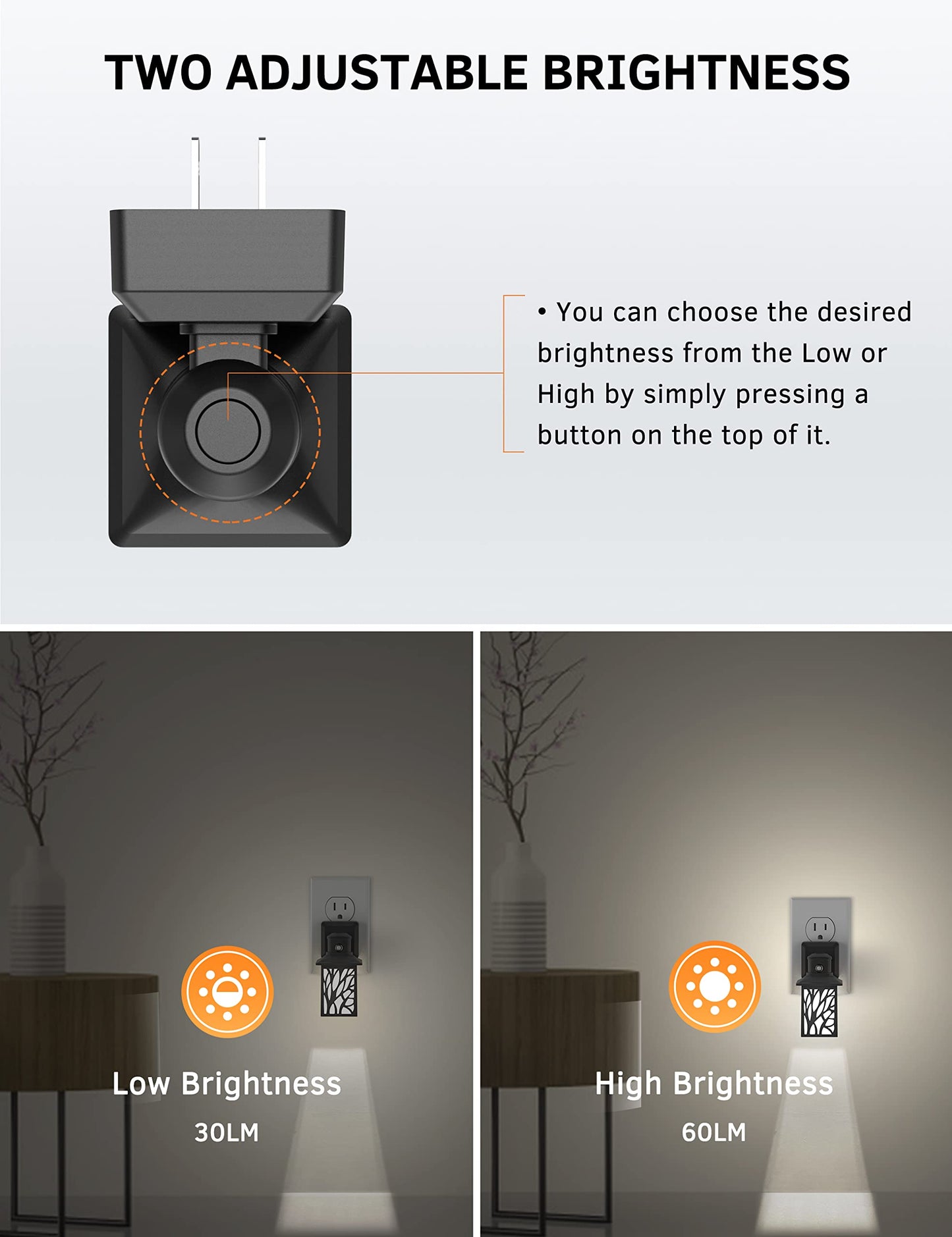 Night Light Plug in, 5000K Daylight, Dimmable (30/60lm), Vintage Black 6 Pack