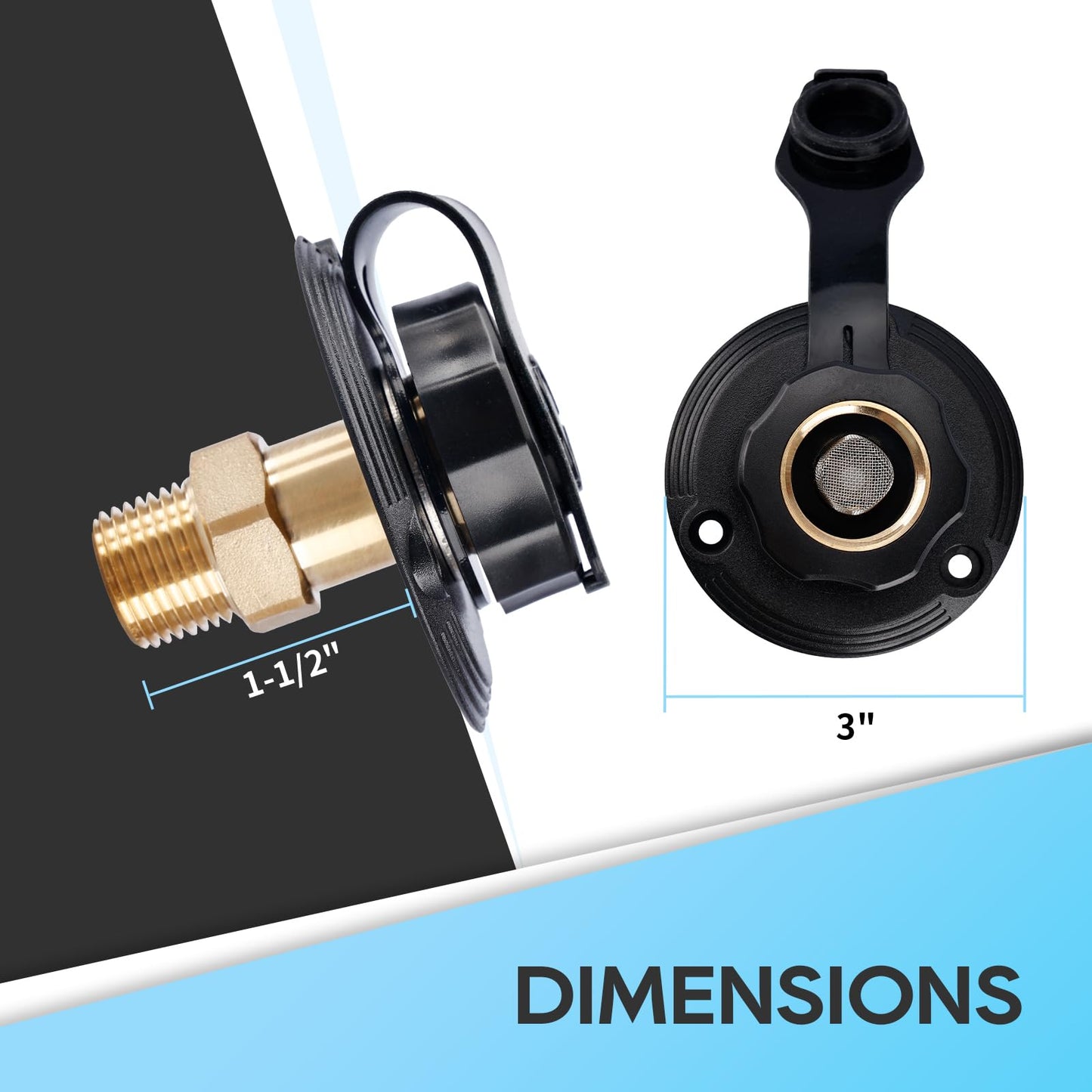 RVGUARD RV City Water Inlet, 3/4" NH Female to 1/2" NPT Male City Water Black S