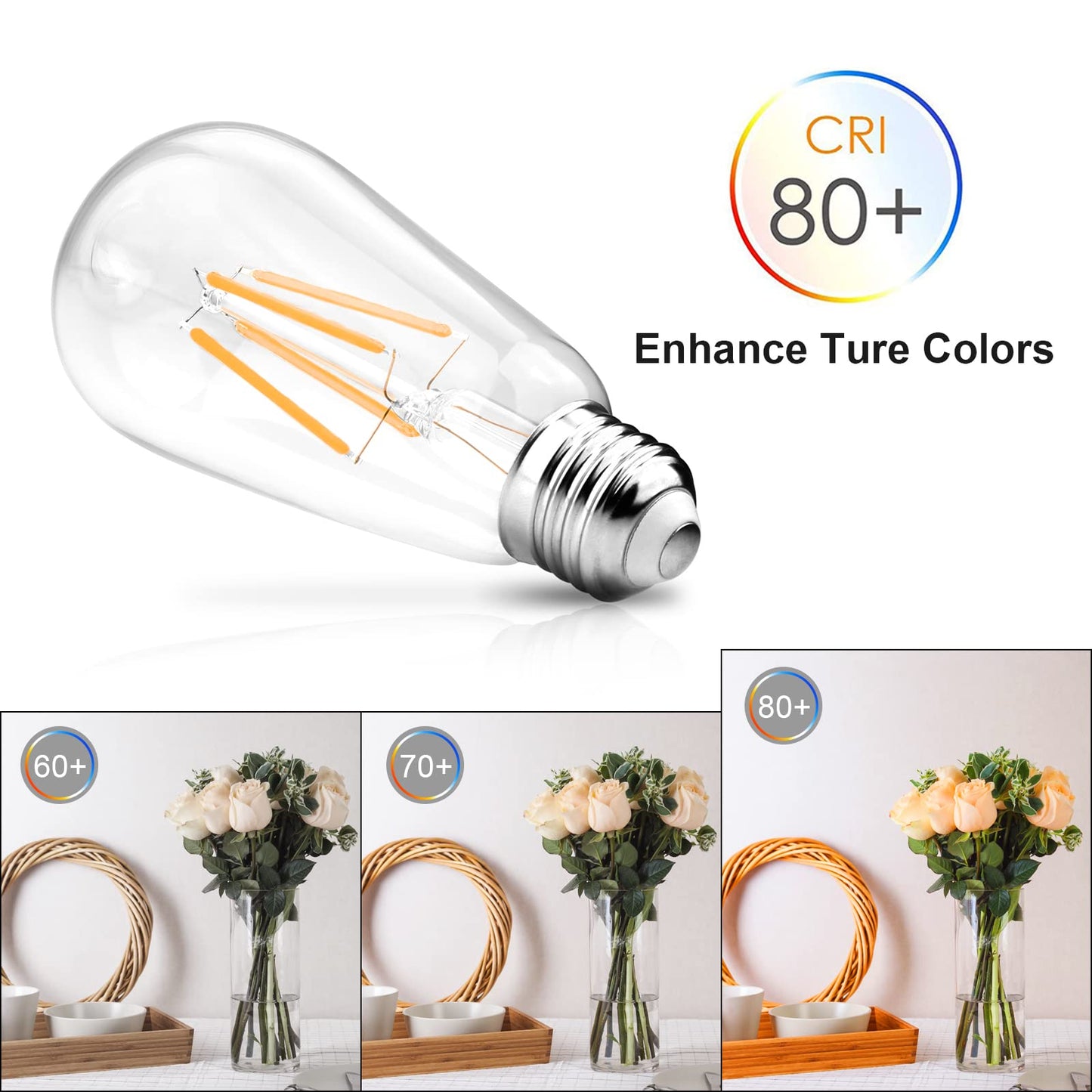 Dimmable Vintage LED Edison Bulbs, 60W, 700lm, Warm White 2700K, E26 Pack of 6