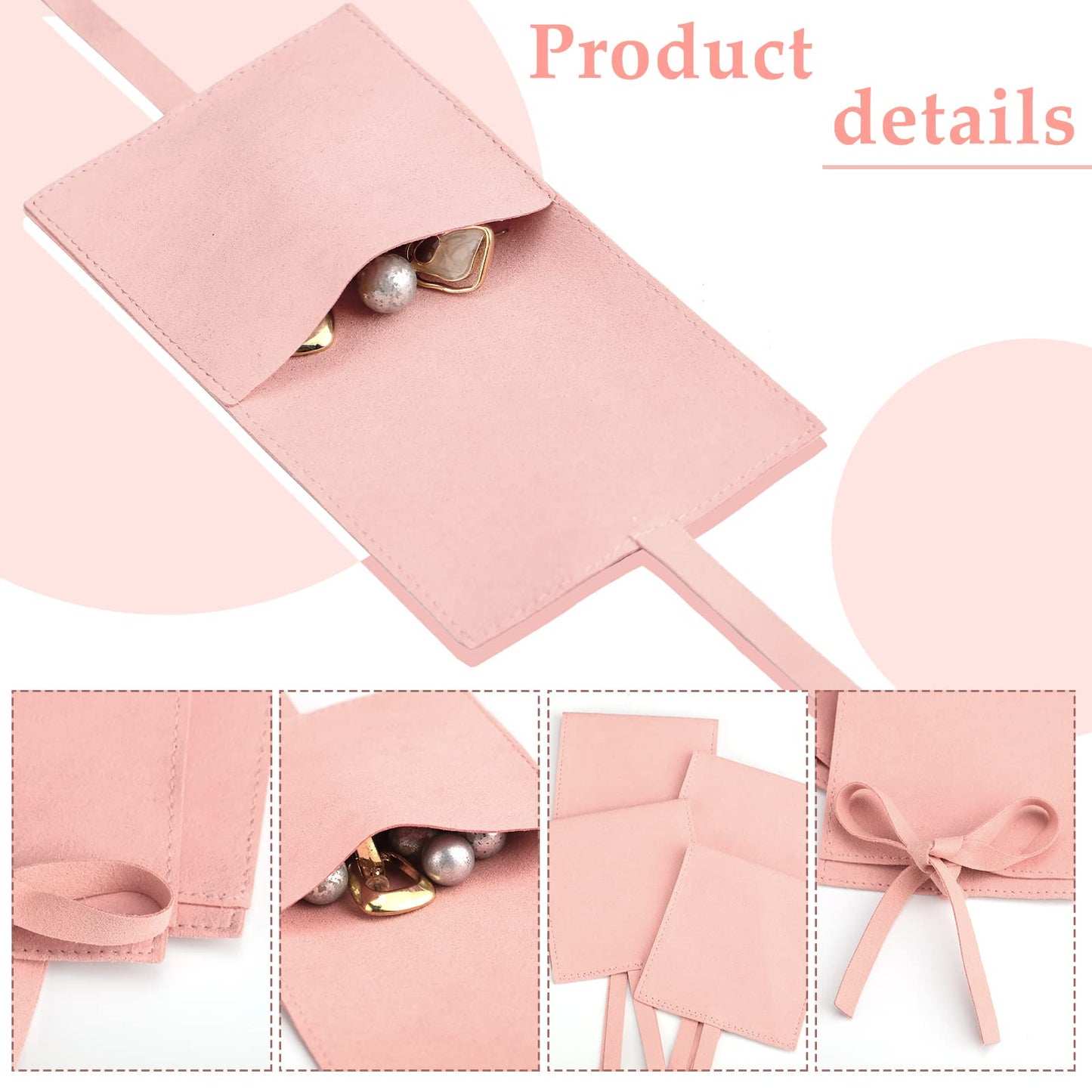 40 Pcs Microfiber Jewelry Pouch 8X8 cm, Luxury Gift Bags Bow Tie - Pink