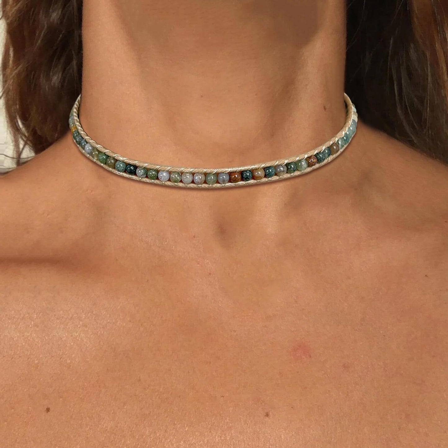 Beaded Gemstone Necklace Agate Stone Colorful Beaded Boho Bracelet for Women/Men