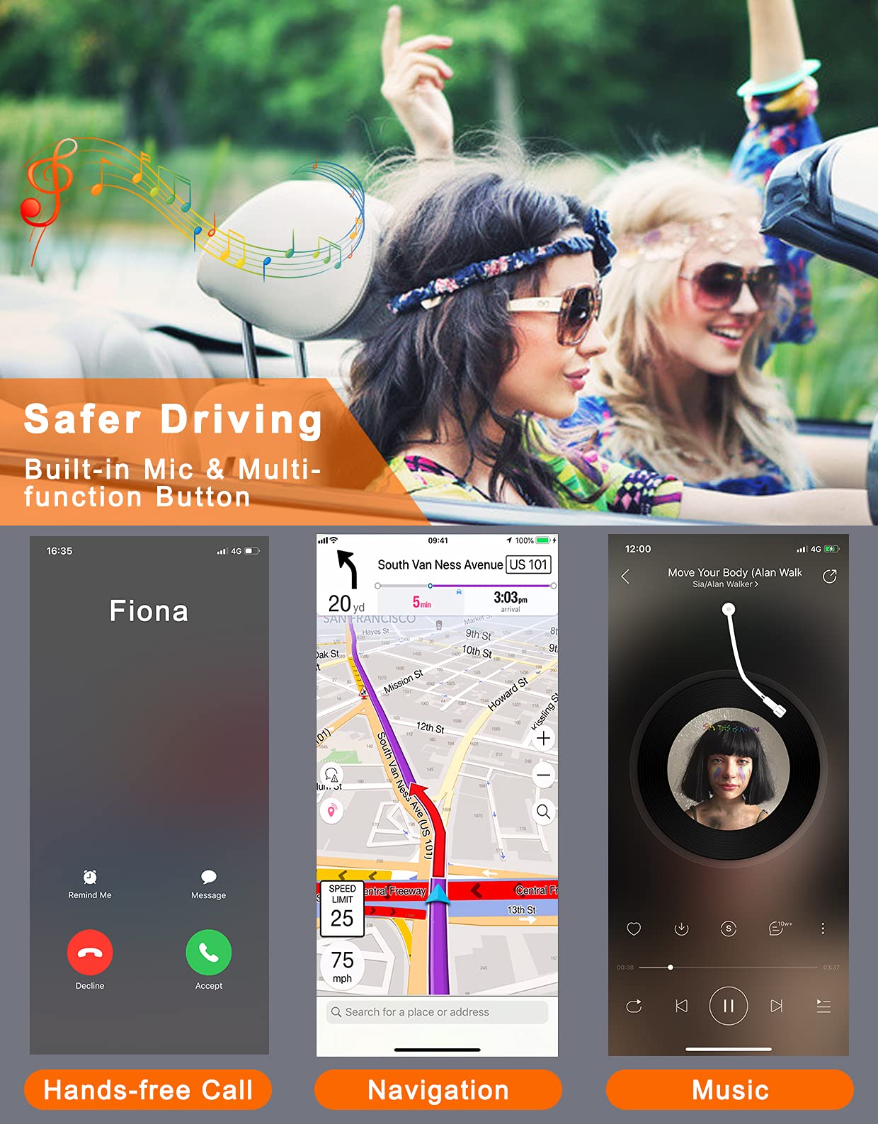 Bluetooth Receiver for Car, Noise Cancelling 3.5mm AUX Bluetooth Car Adapter