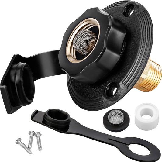 RVGUARD RV City Water Inlet, 3/4" NH Female to 1/2" NPT Male City Water Black S