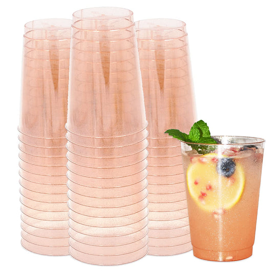 50PCS, 12 oz Rose Gold Glitter Plastic Cups,Disposable Cocktail Cups, Wine cups