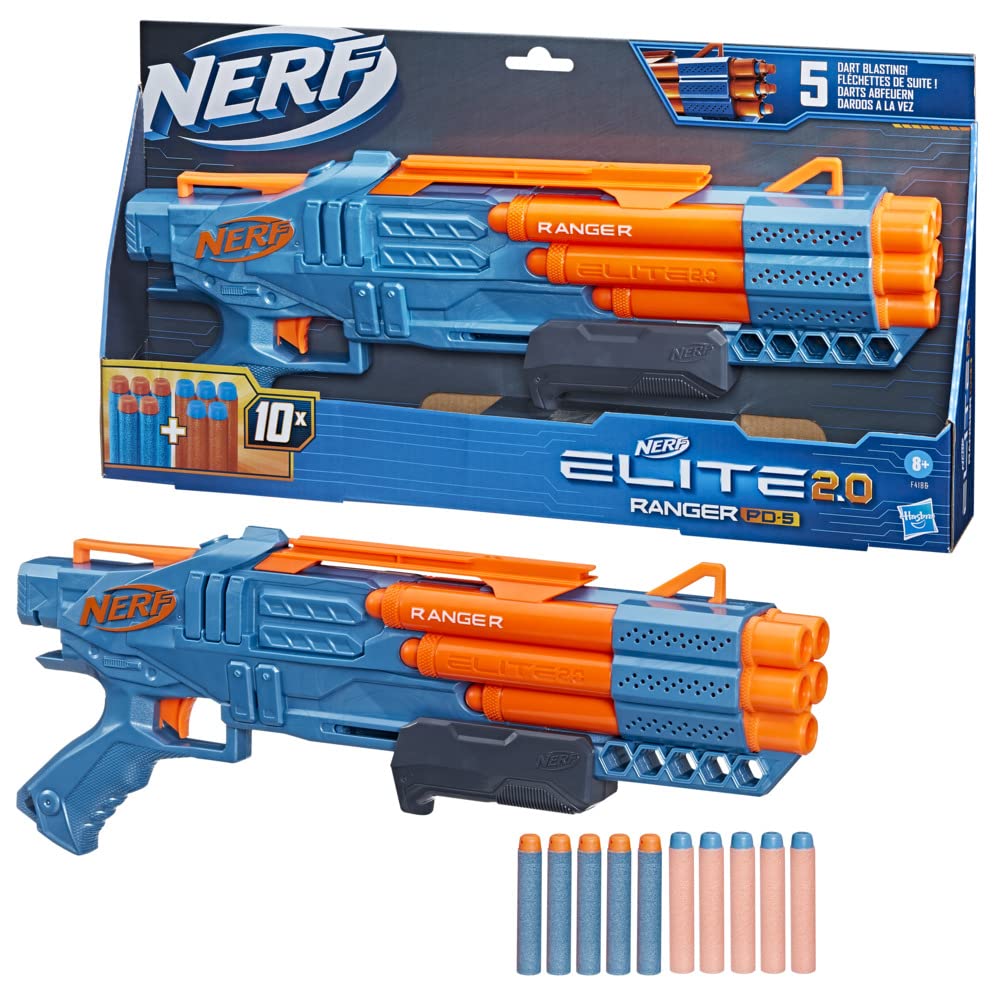 Hasbro Nerf Elite 2.0 Ranger PD-5 Toy Dart Gun 5 Barrels Cannons 10 Elite Darts