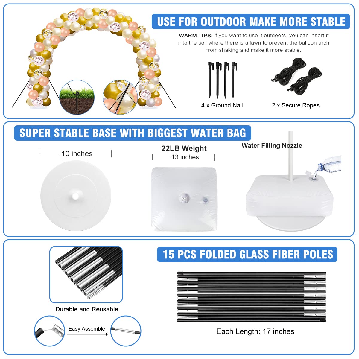 Balloon Arch Kit w/ Pump, Stand, Balloons, Clips | Wedding, Birthday, Graduation